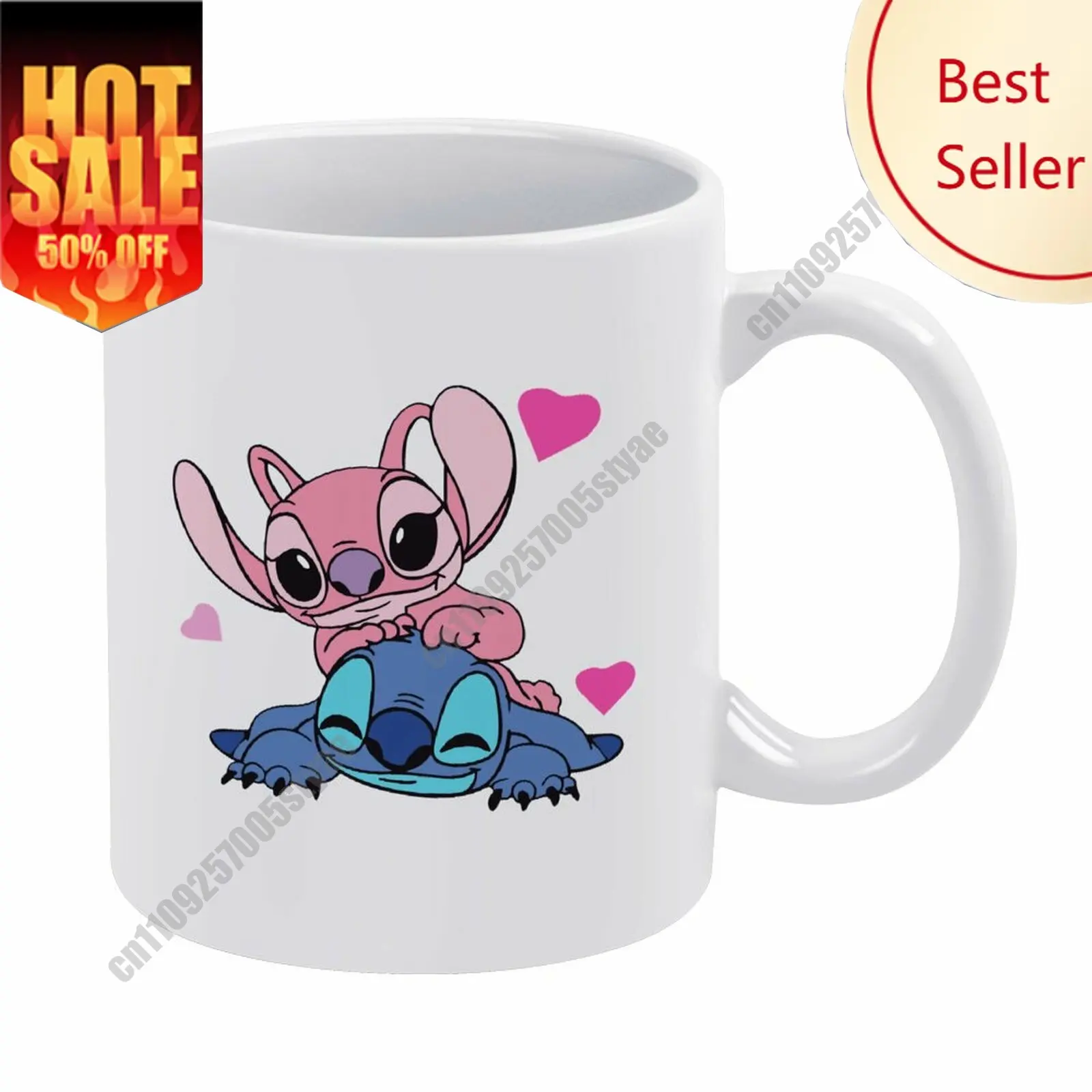 

Stitch And Angel Mug Disney Cartoon Customization Upload Your Own Image Logo Text Coffee Cup Holidays Birthday Ceramic Cup