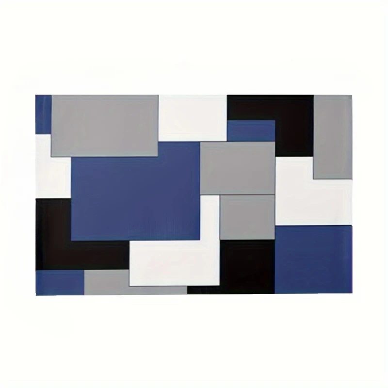 1pc Linen Placemats, Dining Table Mat Set, Abstract Art Patchwork Blue White Black Grey Kitchen Table Pad, Room Decor