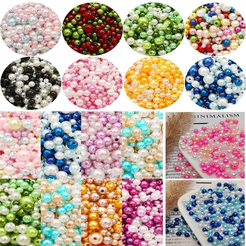 150Pcs/Pack Colorful Imitation Pearls Mix Size 3/4/5/6/8mm Beads with Hole Colorful Round Acrylic Pearl DIY Beads Making decor