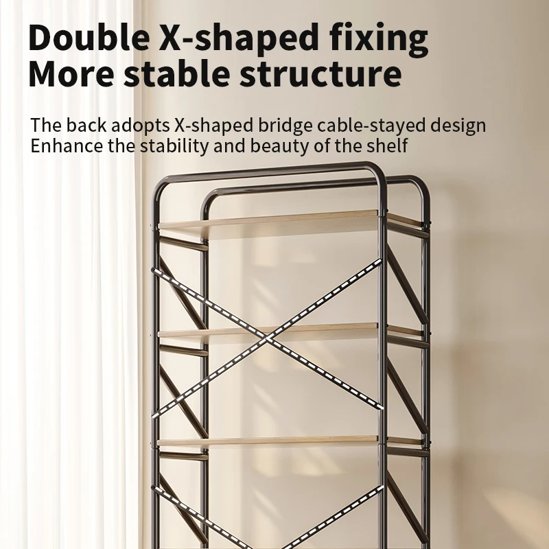 Modern Steel Four-layer Mobile Bookshelf with Wheels 4-tier Metal Bookcase for Home Office and Living Room