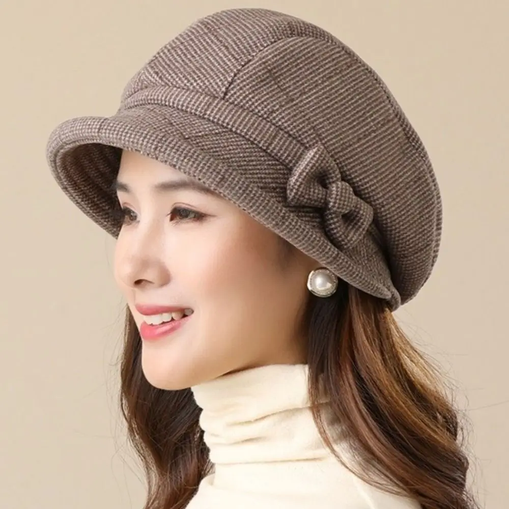 

New Elegant Women's Beret Hat with Bow Warm Baseball Caps Headwear Casual Autumn Winter Sun Cap Women Mother'gift