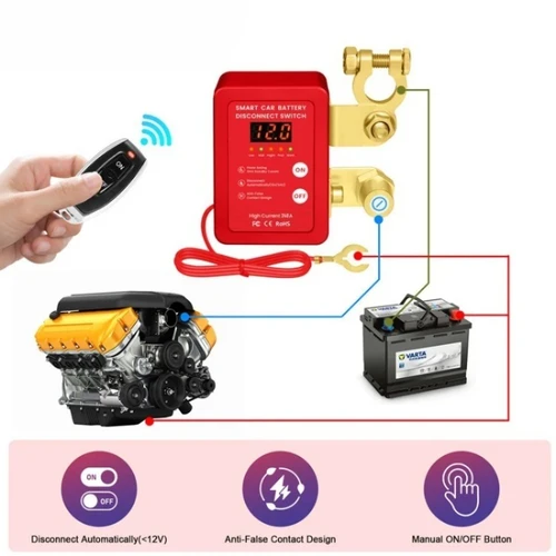Imagen 2 del producto Interruptor de Desconexión de Batería Remoto de 12V 240A, Control Inteligente de Voltaje, Interruptor de Apagado de Auto, Anti-Robo para Auto, Camioneta, RV, ATV, Barco, Marino