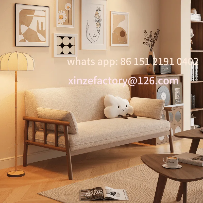 

Customizable all-solid wood living room three-person apartment rental house double fabric simple rental sofa chair