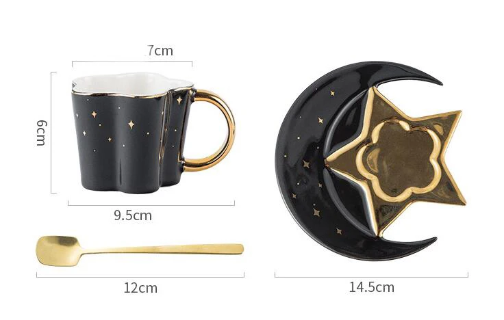 Ceramic Star Moon Coffee Cup And Saucer With Spoon Golden Handle Mug Afternoon Tea Cup Juice Water Drinks Cup Porcelain Creative