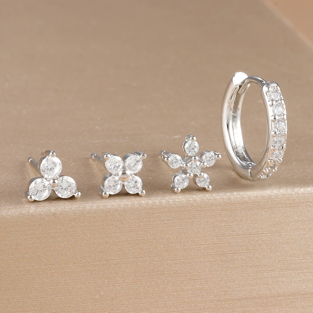 4pc 18K Gold Plated Flower Round Piercing Earrings Set