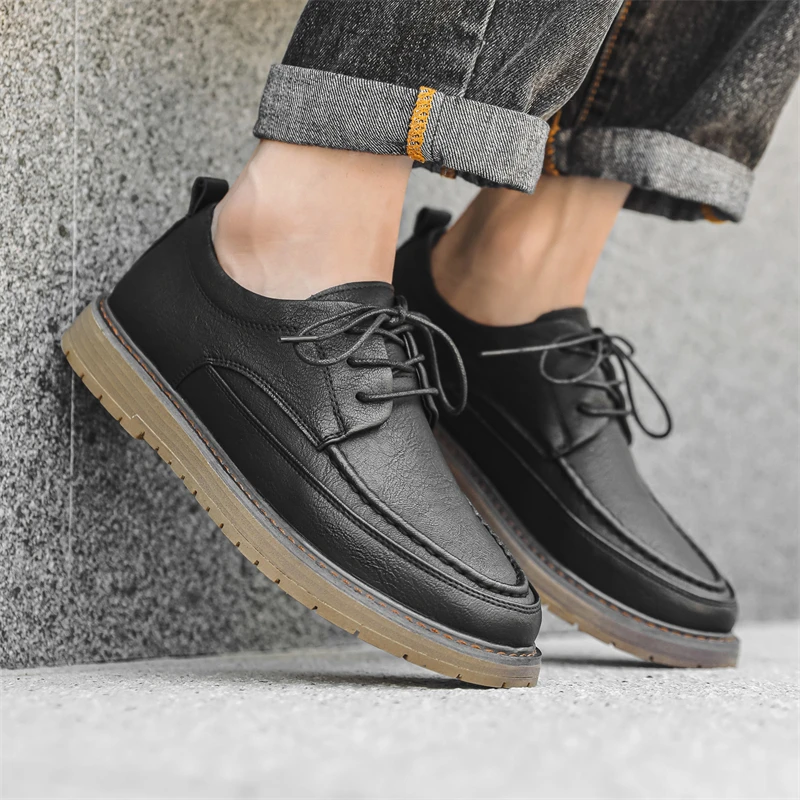 

Spring and Autumn Men Fashion Blok Business Dress Leather Shoes Brand Men's Classic Black Lace Comfortable Casual Leather Shoes