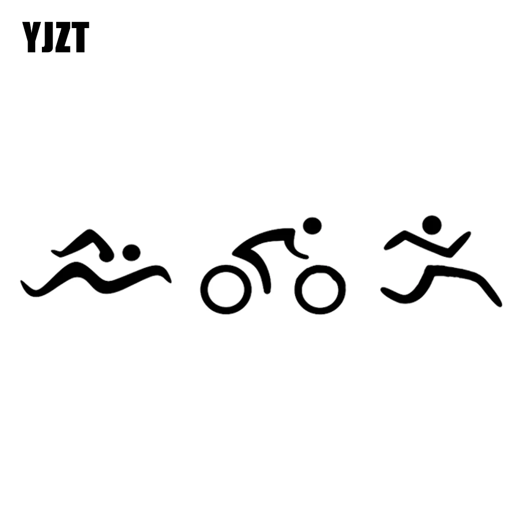 YJZT 14.3*2.9CM Coolest Triathlon Swim Cycling Run Unique Silhouette Car Stickers Vinyl Decor Graphic Black Silver