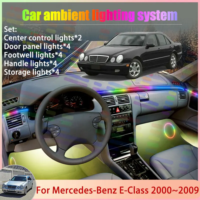 

Для Mercedes-Benz E-Class MK3 2000 ~ 2009 W211 S211 2/18 в 1, автомобильная атмосферная лампа, RGB абажур, ансамбль, стример, атмосферный набор