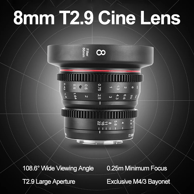 MEIKE MF 8mm T2.9 Manual Cinema Lens, Ultra-Wide Angle M4/3 MTF Mount GH4 G1 G2 OM1 GH6 with Near-Zero Distortion for Filmmaking