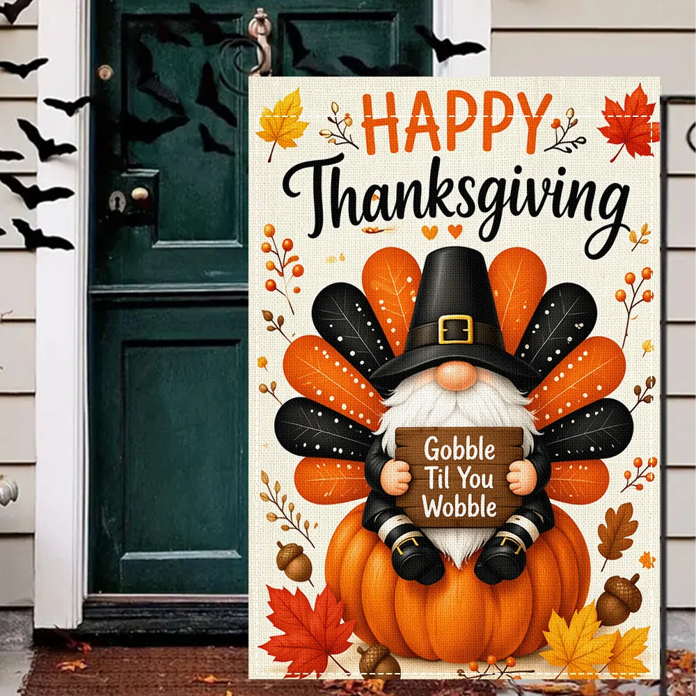 1pc Thanksgiving Dwarf Garden Flag, double-sided print, perfect for fall patio and outdoor holiday decorations (pole not include