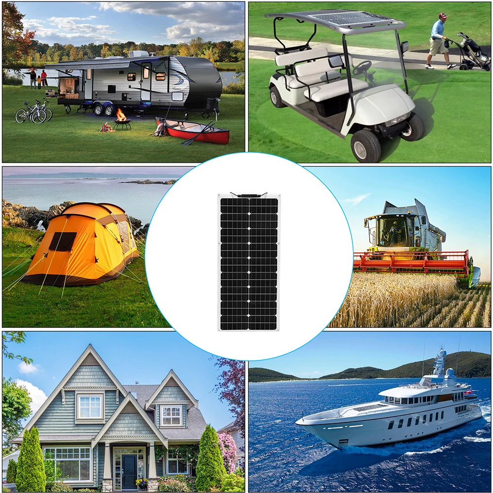 Solar Panel Complete Kit, 50W 100W 12V/24V Monocrystalline PV Battery Charger for Car Boat House Balcony RV Camper Off Grid
