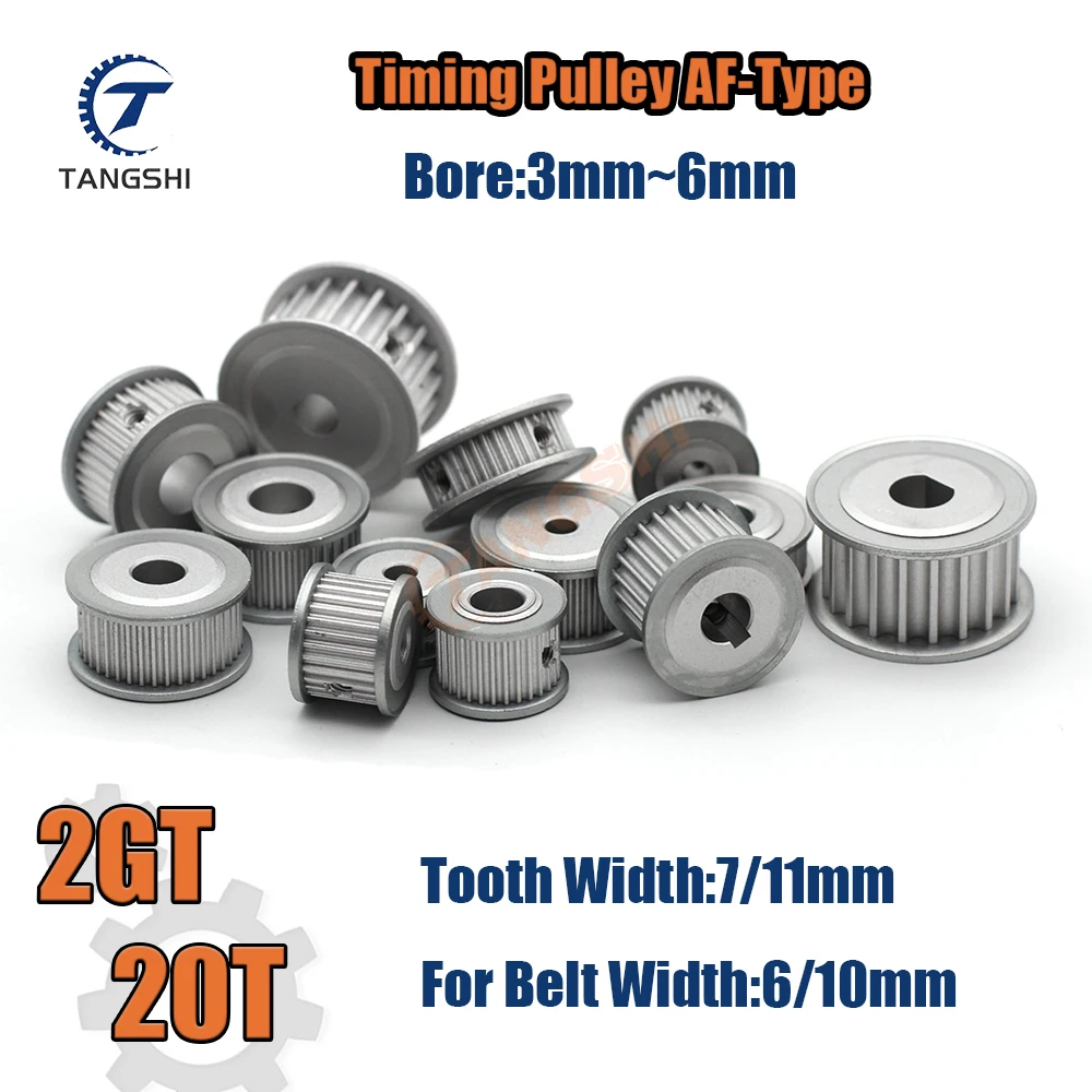 2GT 20 Teeth Timing pulley AF-Type Bore 3mm to 6mm Width 6/10mm GT2 20T Synchronous Wheel Timing Belt Pulley