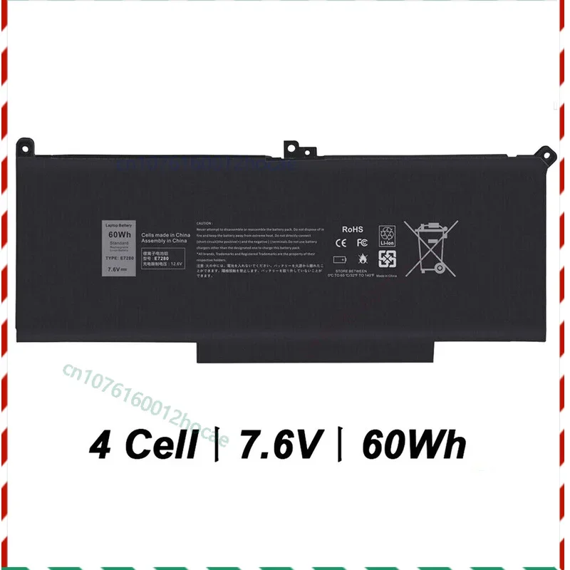 Nueva batería F3YGT de 4 celdas, 60Wh, 7,6 V, para Dell Latitude 7390 P28S002 (no 2 en 1)