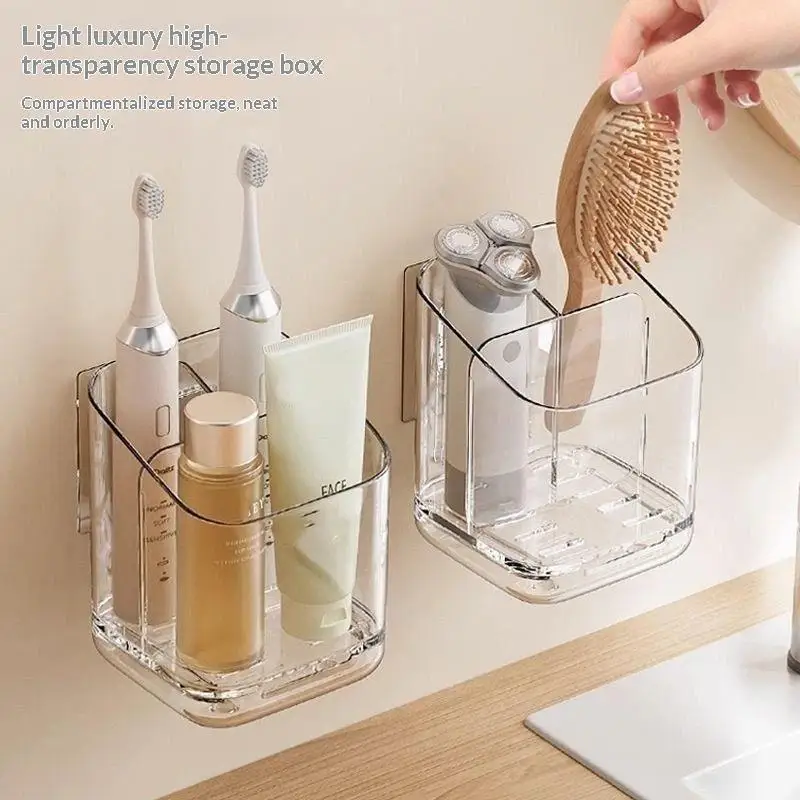 Toothbrush Storage Rack Large Capacity Bathroom Wall-Mounted: Box Plastic Organizer Toothpaste Razors