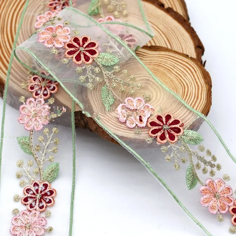 1 Yards Ethnic Style Organza Embroidery Lace Ribbon Mesh Clothing Trim