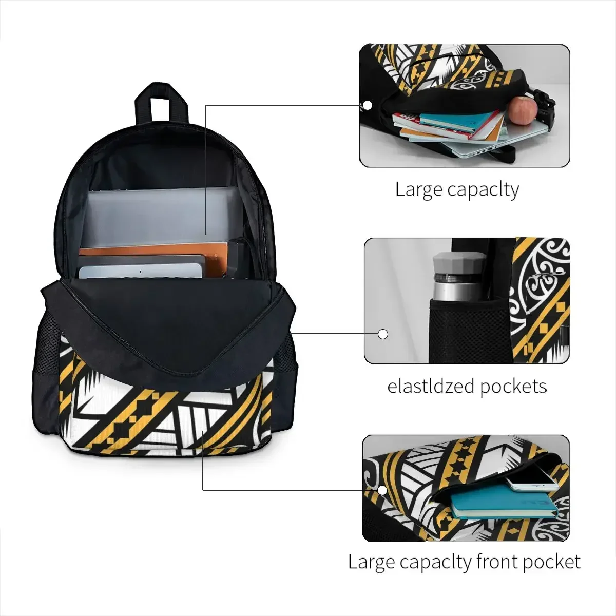 Traditionally Yellow And Black Maori Design From New Zealand Backpacks Bookbag School Bags Rucksack Travel Rucksack Shoulder Bag