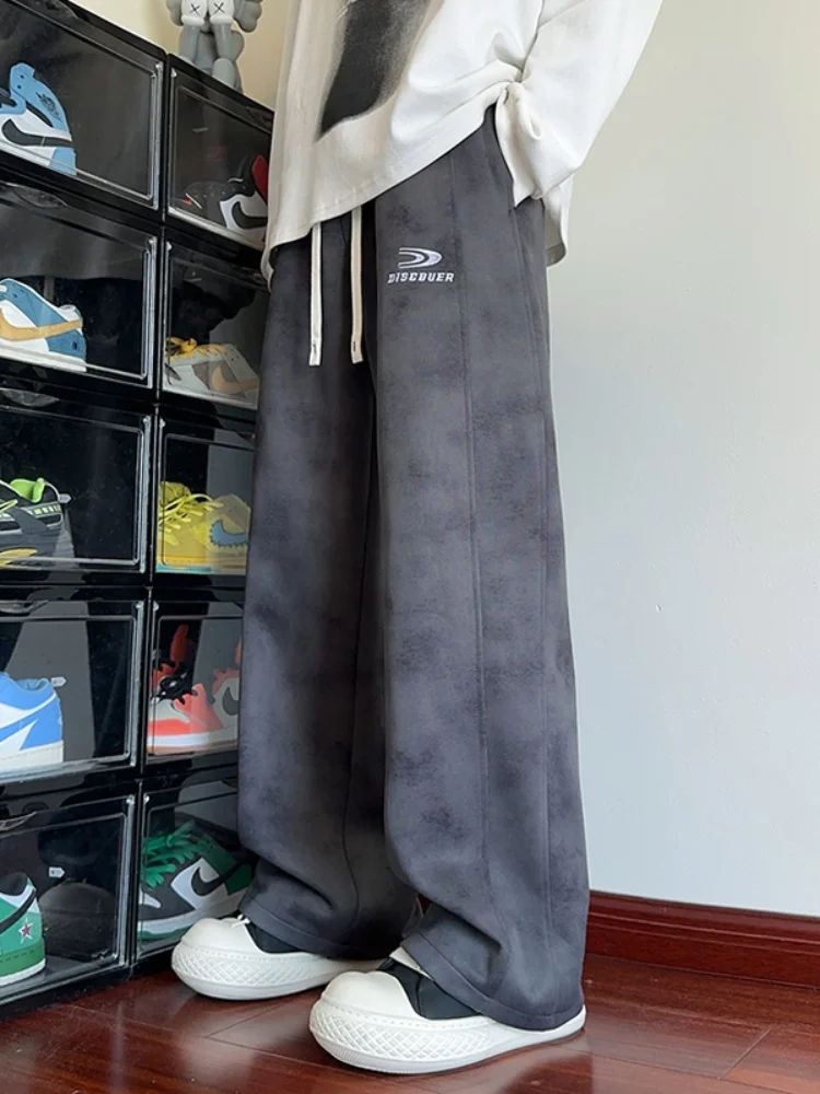 

Мужские спортивные брюки в американском ретро-стиле с эффектом тай-дай, свободные, повседневные, прямые, широкие штанины, драпированные, комфортные, свободного кроя, новинка весны 2025 года