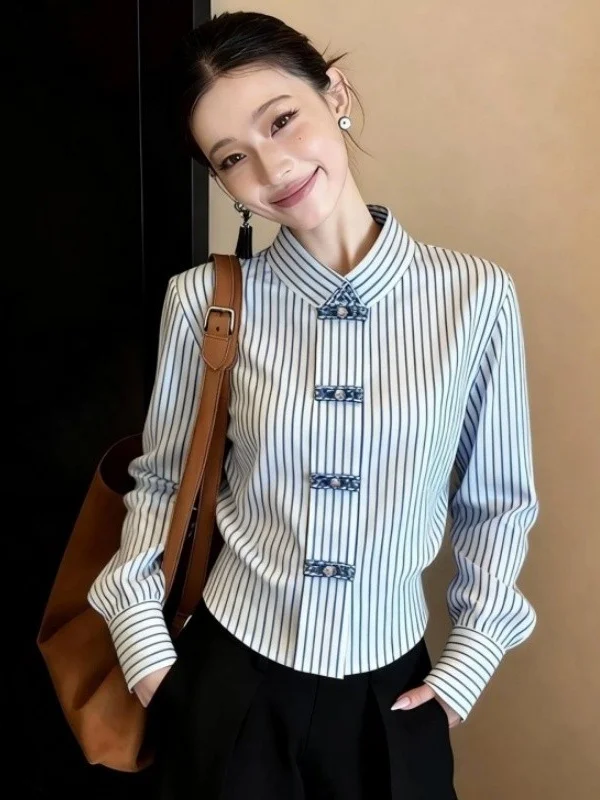 

Ele Gentle Blue irt for Women Unique Design Color Blo Commute Sle Knitted Long Sve Collar Warm Casual Wear