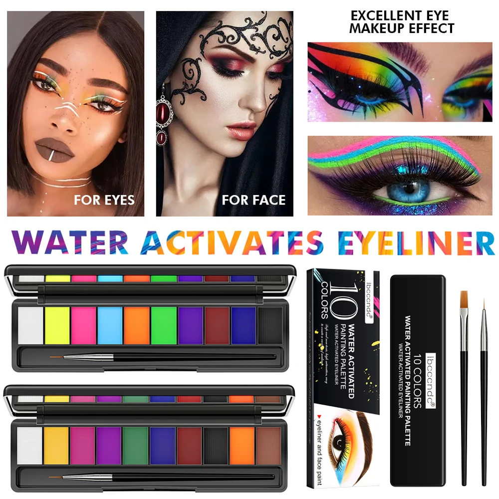 10-color Water Activation UV Painting Palette Set Soluble Face Color DIY Fluorescent Body Paint Camouflage Paste Eyeliner Makeup