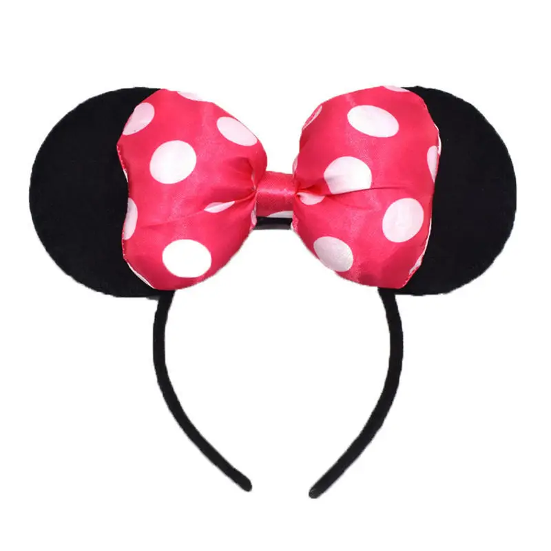 Mickey Mouse Ears Minnie Hairband Headband For Girls Kids Sequin Dot Bows Cute Princess Toy Birthday Party Cosplay Accessories