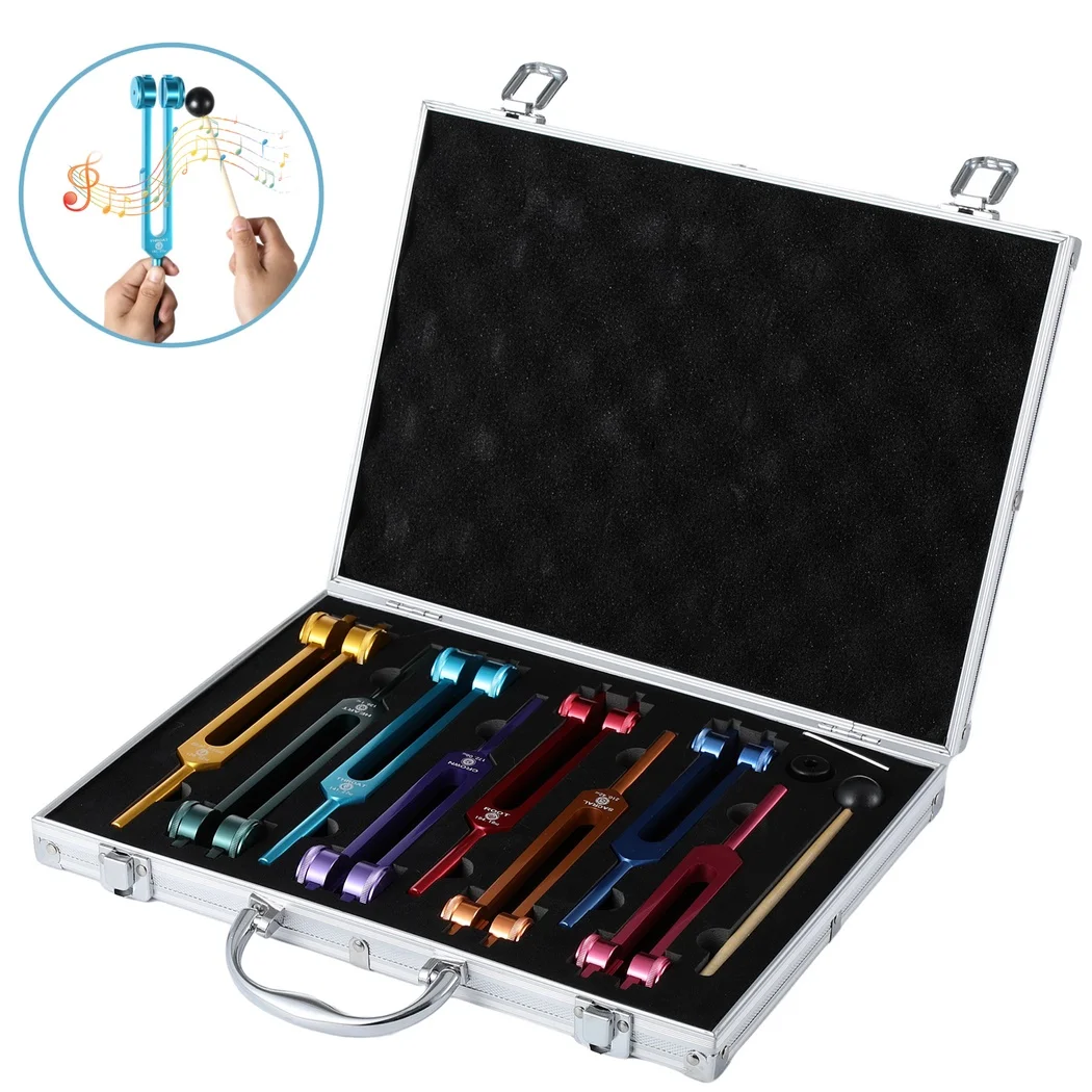 Tuning Fork Set 8 Color Solfeggio Tuning Forks For Healing Weighted Tuning Forks For DNA Healing Sound Therapy Yoga Reiki