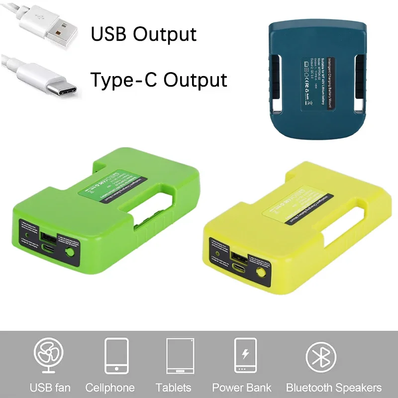 USB Fast Charger Adapter for Makita/Ryobi/Greenworks 40V Li-ion Battery Rack Holder USB Type-C Output Fast Charging Interface