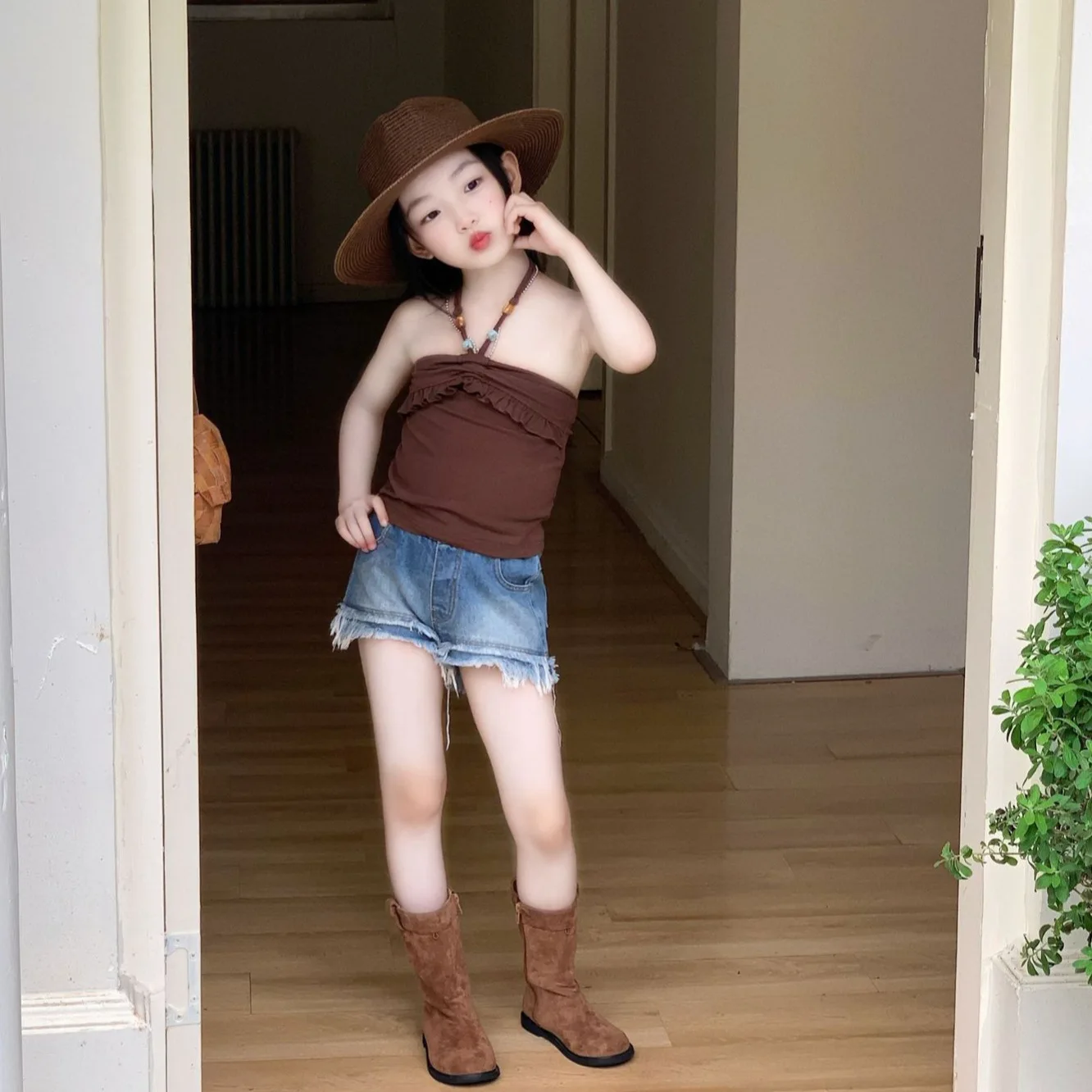 Girls Strapless Summer American Spicy Girl Halter Tie Tube Top Korean Vacation Style Ruffle Vest Lace Top