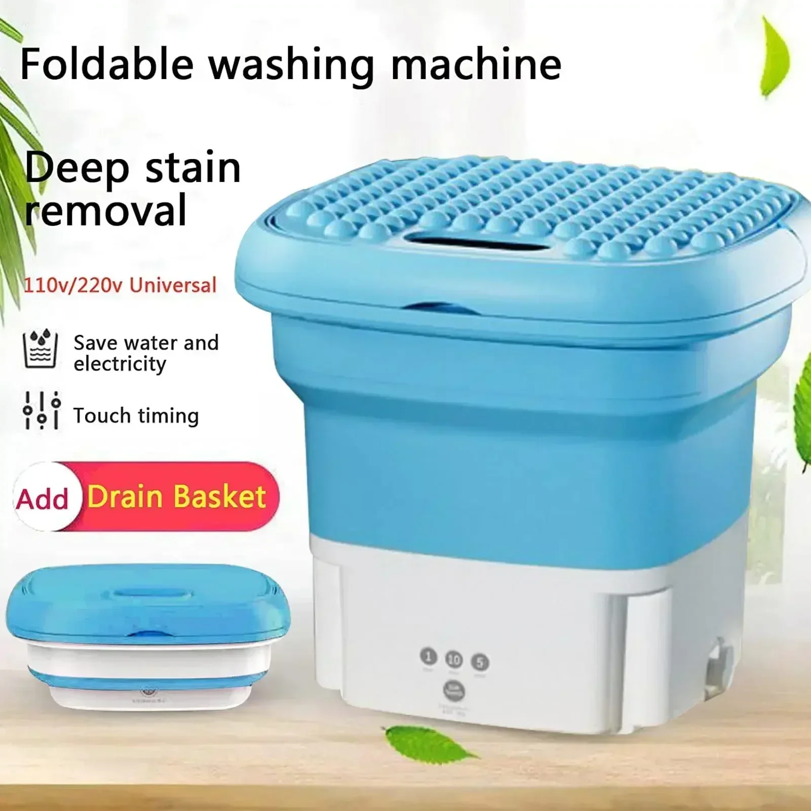 Machine à laver portable pliante avec sèche-linge, machine à laver centrifuge pour vêtements, chaussettes, sous-vêtements, mini livres, voyage, E27