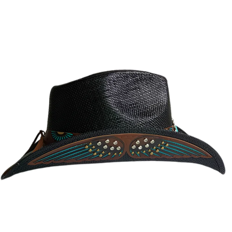 Western Style Straw Cowboy Summer Hats For Men Vintage Curled Wide Brim Cowgirl Hats Sombrero Hombre