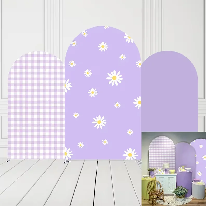 Mehofond Custom Purple Arch Cover Photo Backdrop Groovy Daisy Flowers Baby Shower Birthday Party Chiara Lattice Background Prop