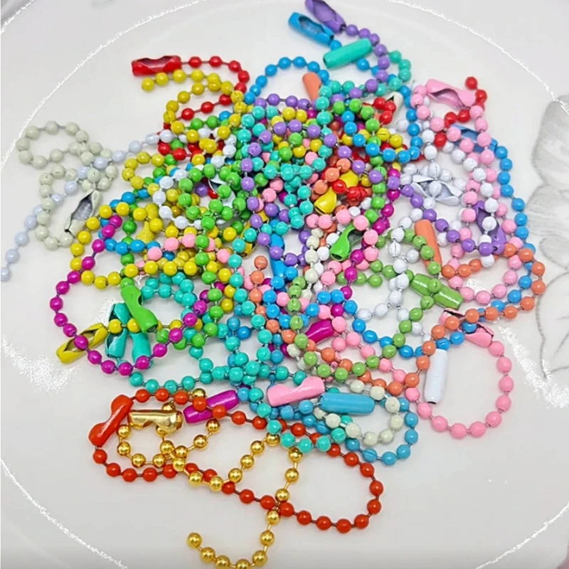 ZB91 Pack of 100 Colorful Beaded Chain for Keychains and Accessories Versatile Metal Small Ball Beads Chain Jewelry Supplies