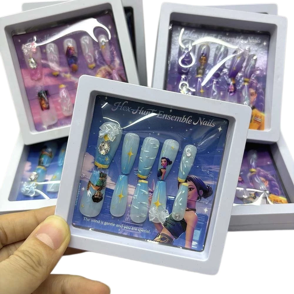 Anime Gilrs Lumi Mila Zoi Hunters Theme Press On Nails Cute False Nails Medium Long Coffin Gradient Nail Tips For Kids Fans Gift view 5