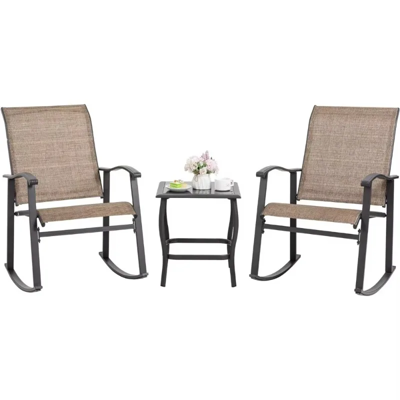 

3 Piece Rocking Bistro Set, Outdoor Furniture with Rocker Chairs and Glass Coffee Table Set of 3, Balcony, Porch Furniture