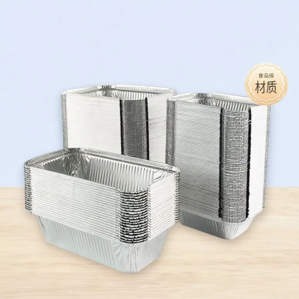 Disposable Aluminum Foil Tray With Lid Rectangular Food Container For Heating Baking Grill Catering Restaurant Supplies