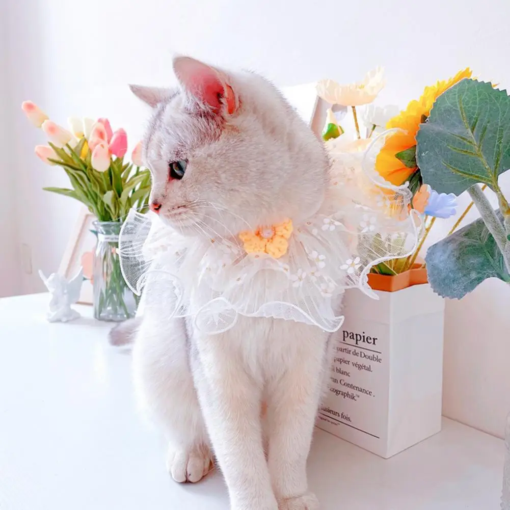 Cat Collar Lace Edge Floral Tie Elegant Kitten Neckerchief Fashion Breathable Handcrafted Kitty Bibs Scarf Pet Accessories