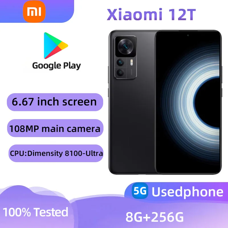 Xiaomi 12T 5G 6.67inch Android RAM 8GB ROM 256GB Smartphone Dimensity 8100-Ultra 5000mAh Battery used phone