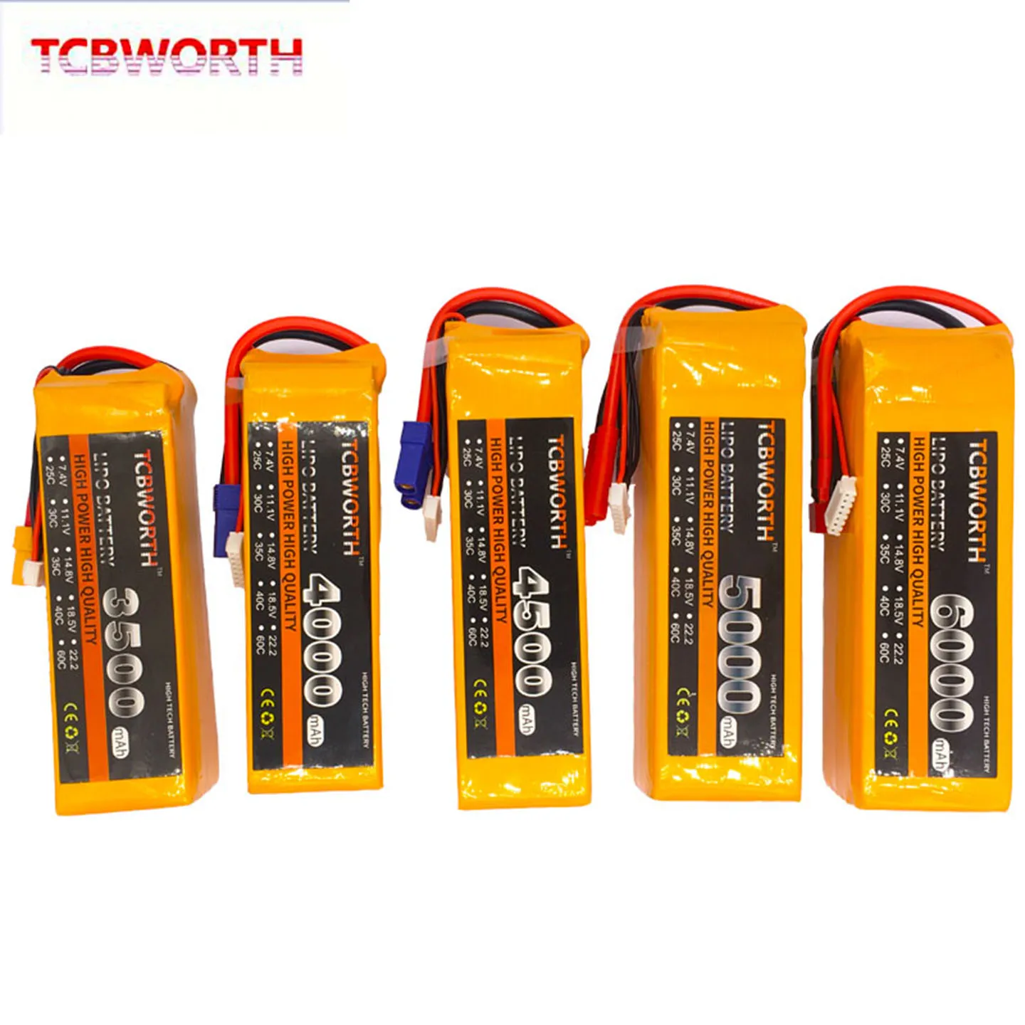 NEW 2S 3S 4S 6S 11.1V 14.8V 22.2V 1300 1500 1800 2200 3000 4200 5200 6000mah 35C 60C XT60-T PLUG TCBWORTH RC Lipo Batteries