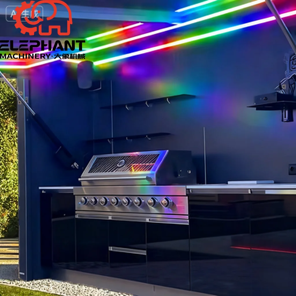 Modular Weatherproof Enclosed Shelter with Outdoor Kitchen Pavilion Featuring Electric Grill Sink Stainless Steel Construction