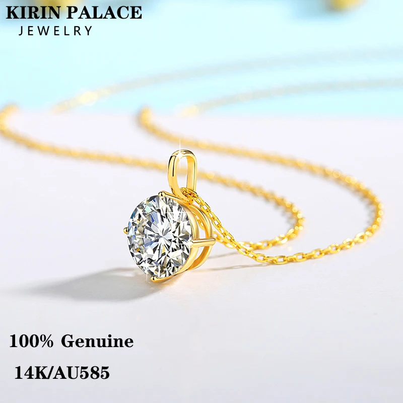 AU585 Pendant Real 14K Gold Moissanite Diamond 0.5CT/1CT/2CT/3CT Necklace Fine Jewelry For Woman Wedding Proposal Gift Present