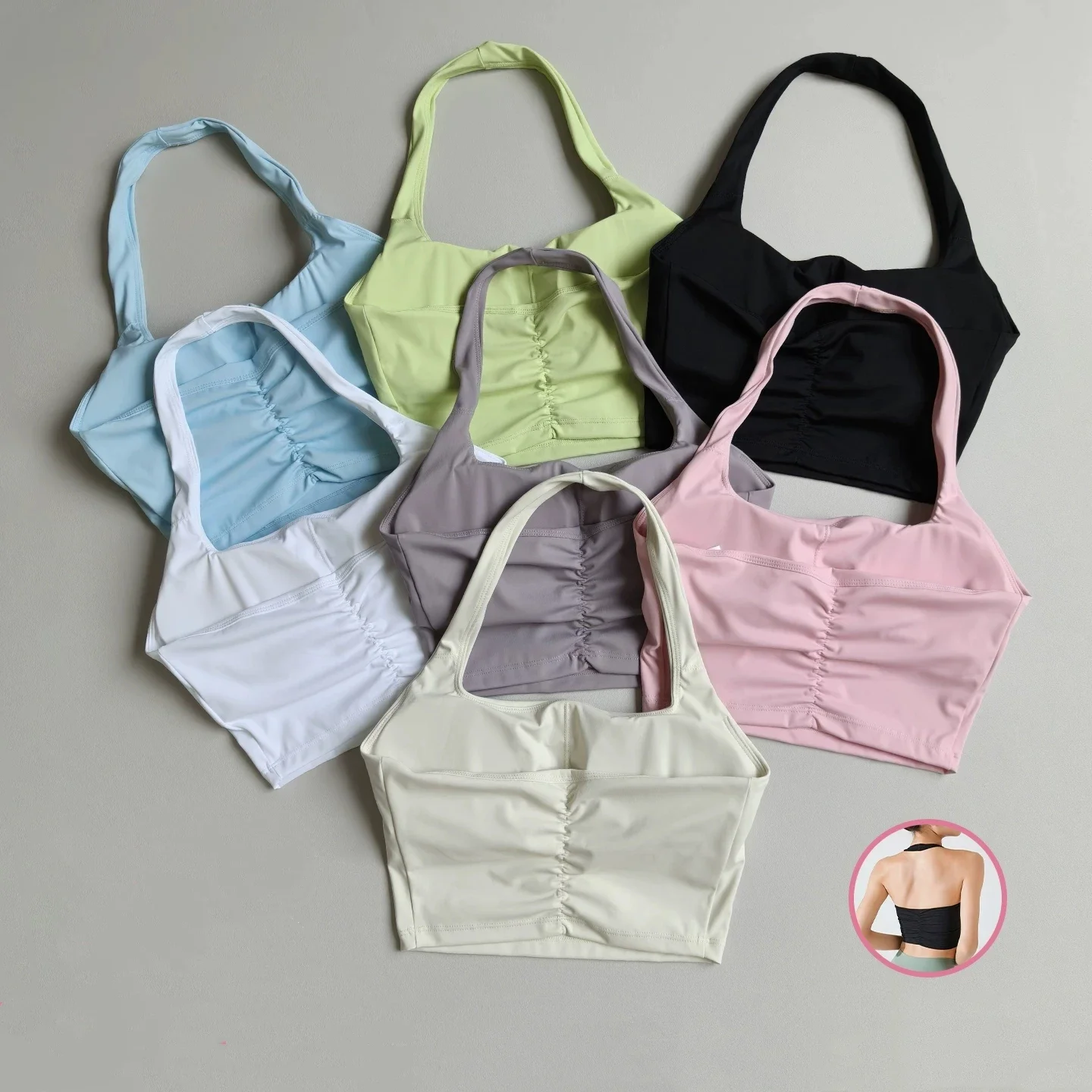 Halter Neck Sports Vest Chest Pads Shockproof Gathering Quick-Drying Fitness Yoga Top Beautiful Back Design Women's Underwe