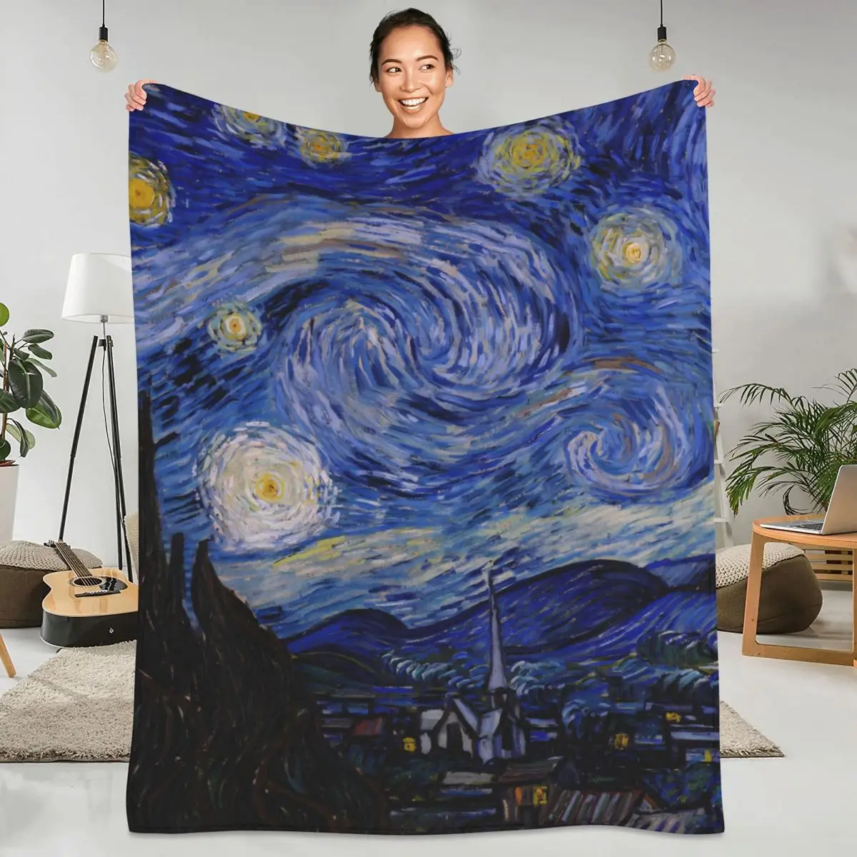 

Vincent Van Gogh Flannel Blanket The Starry Night Super Warm Throw Blanket for Bed Travel Aesthetic Bedspread Sofa Bed Cover