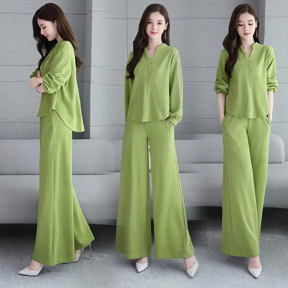 Women\'s Suits 2021 Spring Autumn New Fashion Korean Style Loose Tops Wide Leg Pant Two Piece Set Women Plus Size Clothing Ladies