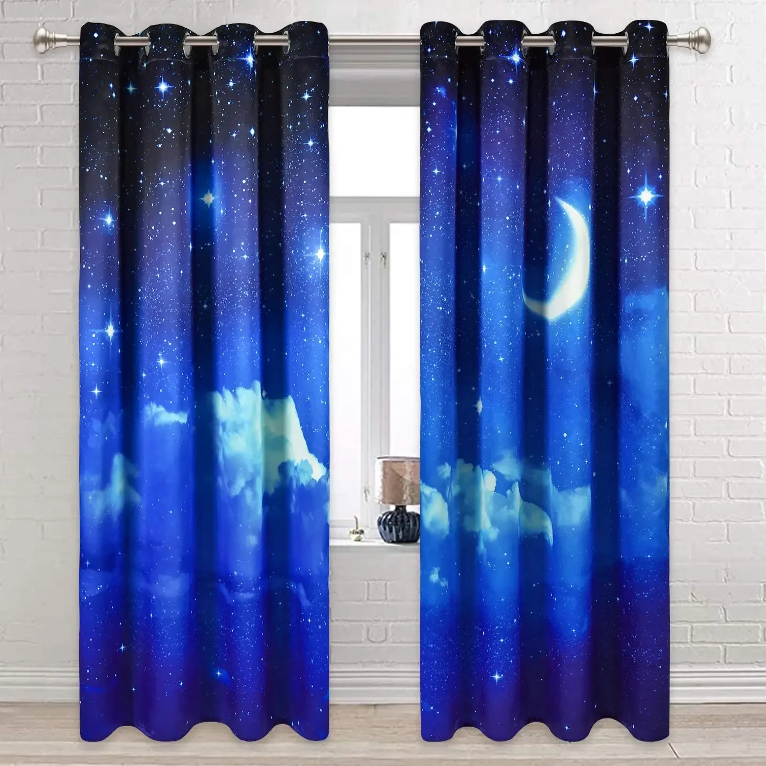 Living Room Decoration Blackout Curtains Night View Night Sky with Stars and Moon Double Bedroom Living Room Luxury Curtains