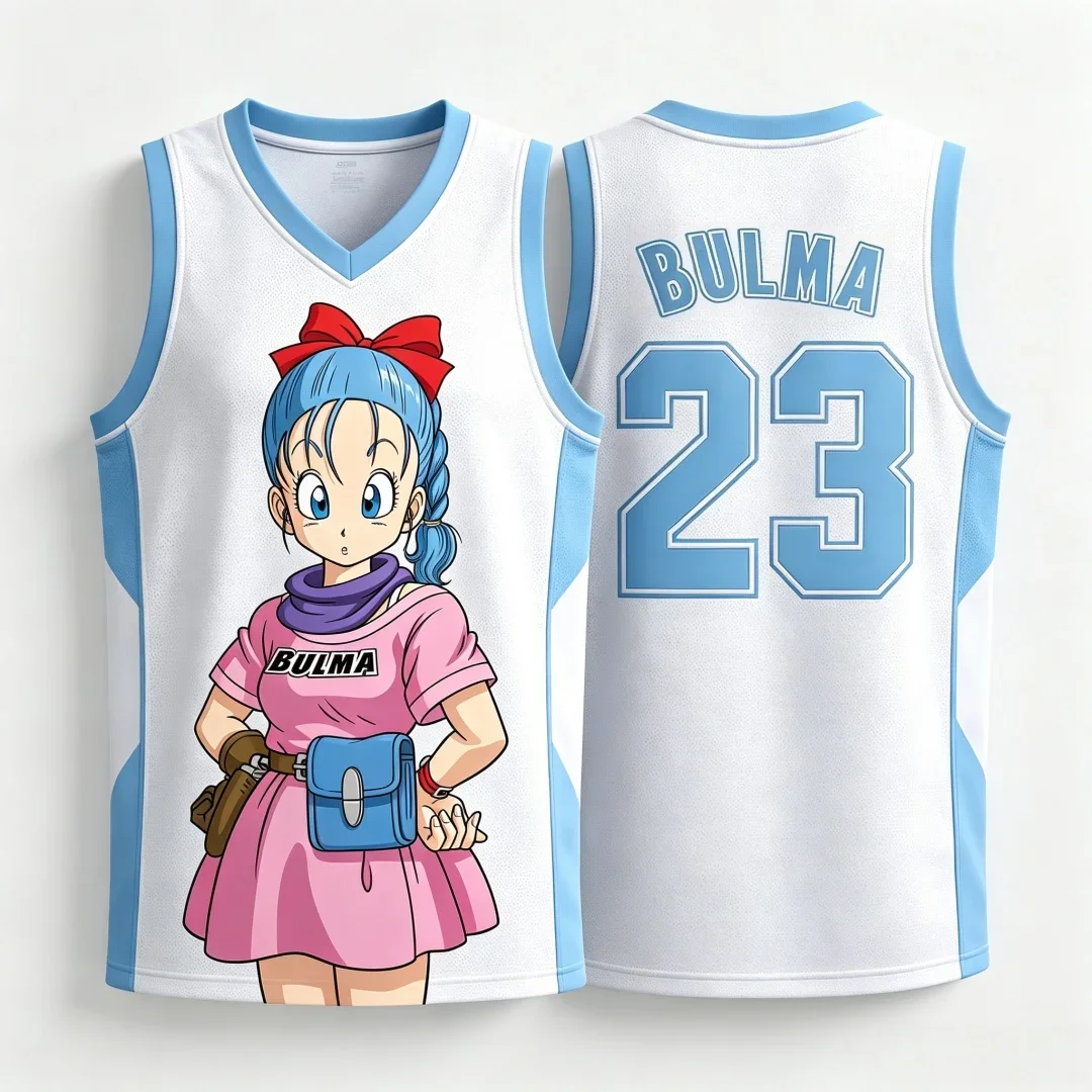 2026/27 Dragon Ball Bulma Nr. 23 Basketball-Anzug Eltern-Kind 3D-Druck Sport-Tanktop Weiß Rosa Anime Streetwear Atmungsaktiv – Detail 8