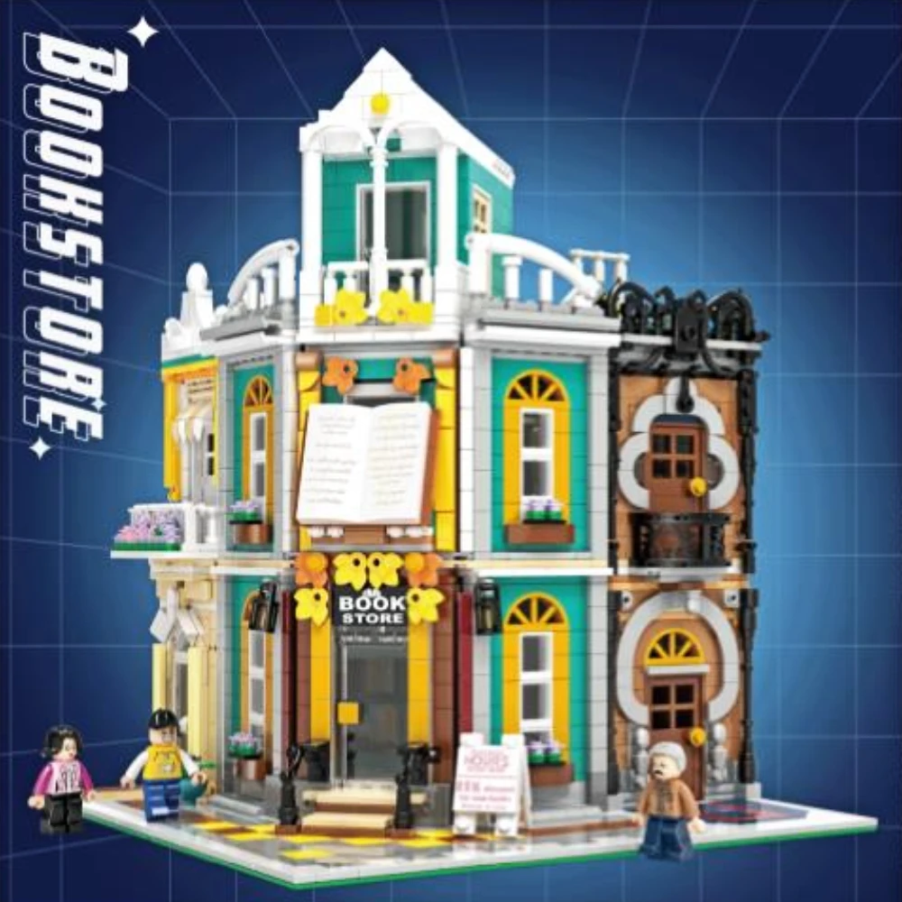 

3D Model DIY Diamond Blocks Bricks City Street View Architecture Corner Bookstore Creative Assembly Toy for Children