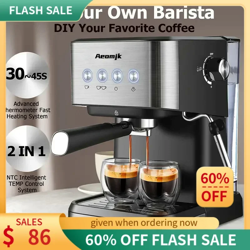 

Fast Heating Espresso Machine With Milk Frother Wand Perfect For Home Baristas And RVs 20 Bar Pressure For Rich Flavorful Coffee