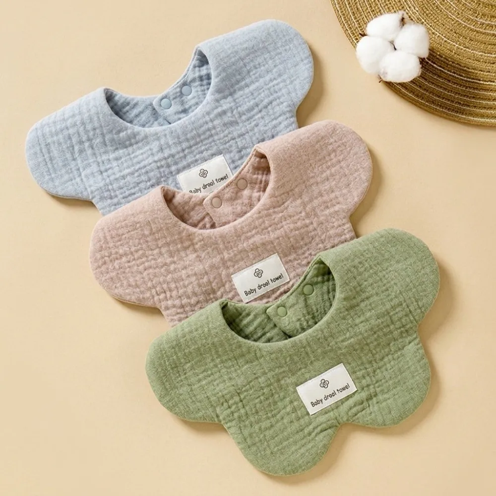 3pcs Petal Shape Babies Drool Bib Soft Cotton Absorbent Petal Saliva Towel Machine Washable Solid Color Infant Feeding Bib