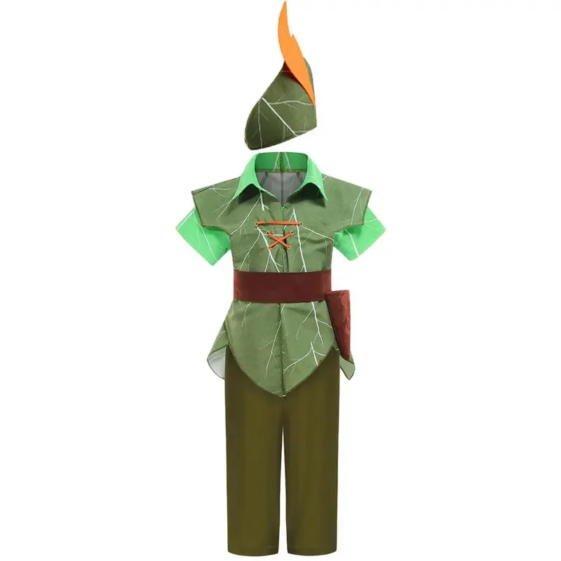 Child Peter Pan Costume With Hat Boys Halloween Fancy Party Dress Up Elf Outfits