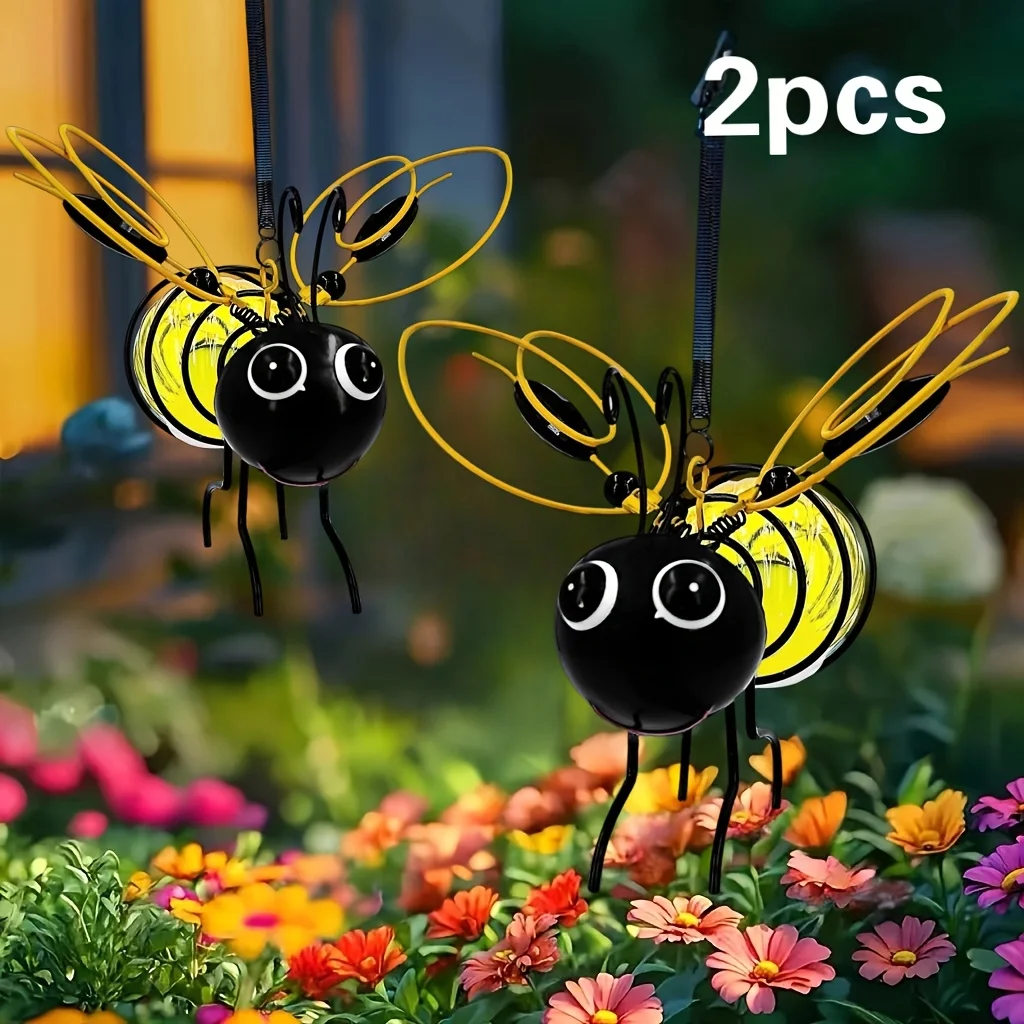 

2PC Solar Powered Metal Bee Garden Lights LED Insect Lamp Outdoor Decor for Courtyards Terraces Trails Fence Gardening Gifts