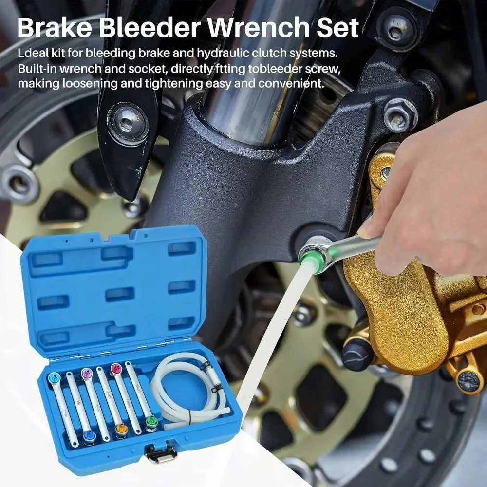 7PCS/SET 7 to 12mm Brake Bleeding Spanner Check Valve One-Way Brake Fluid Bleeder Kit 12 Point Wrench Adapter Sockets